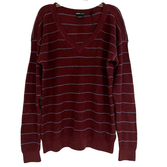 PRANA Women's Milani V-Neck Shirt Maroon Stripe Size Medium New - Picture 3 of 9